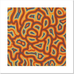 Groovy 70s Abstract Retro Liquid Marble Swirls, Orange Yellow Green Blue Posters and Art